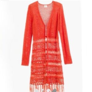Chico's Crochet Fringe Cardigan
Duster Sweater Jacket Top Orange